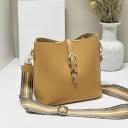 Dame crossbody taske med dekorativ spænde Bred justerbar rem Gyldne metal detaljer PU-læder og polyester 21 x 20 x 11 cm 4