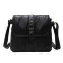 Dame crossbody taske med klap Dekorativ rem på klappen Baglomme med lynlås Kunstlæder med krøllet effekt Sort 27 x 22 x 4 cm 1