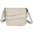 Dame crossbody taske over skulderen med dobbelt klap Justerbar rem Sidelommer Kunstlæder med rynket overflade 29 x 21 x 14 cm 1