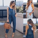 Dame denim jumpsuit med blonder og knapper 4