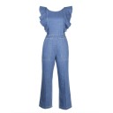 Dame denim jumpsuit med flæser 1