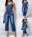 Dame denim jumpsuit med stropper 4