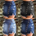 Dame denim mini nederdel, asymmetrisk 2