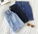 Dame denim nederdel med elastisk talje 2