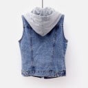 Dame denim vest med hætte og snore Knaplukning To brystlommer med klap Vasket udseende Materiale denim og bomuld 3