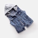 Dame denim vest med hætte og snore Knaplukning To brystlommer med klap Vasket udseende Materiale denim og bomuld 4