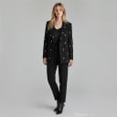 Dame dobbeltknappet jakke med sølvfarvede hjerter Dekorative applikationer Spidse klapper Lommer Polyester og bomuld Sort Til arbejde og fest 6