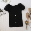 Dame elastisk T-shirt med knapper 4