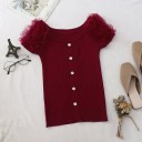 Dame elastisk T-shirt med knapper 6