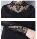 Dame elegant bluse med lange ærmer Gennemsigtig udskæring med blomsterbroderi Ståkrave Broderede ærmeender Tætsiddende snit Polyester 5