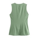 Dame elegant ensfarvet vest med O-hals Knaplukning Stilfuld polyester vest uden ærmer til hverdag og formelle anledninger 7