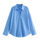 Dame elegant skjorte med krave og lange ærmer Enfarvet bluse med knapper i let polyester Stilfuld top til hverdag 2