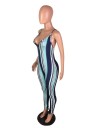 Dame figursyet stribet jumpsuit med lynlås 2