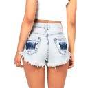 Dame flossede denimshorts med huller i lommerne 2