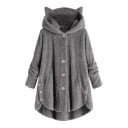 Dame fluffy fleece hoodie med hætte og katteører Længere pasform med knapper og lommer Rundet kant med knapper i siderne 10