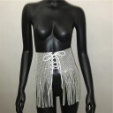 Dame glitrende dekorativ nederdel med lange frynser Snøring foran Snøring med snor Bæres over shorts eller badetøj Polyester 1