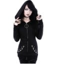 Dame gotisk hoodie med stor hætte og lynlås Sort Metalringe på hætte og lommer Cirkulært zip-håndtag Tætsiddende snit Polyester 2