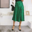 Dame grøn midi nederdel med blomsterprint Glinsende satin stof Udvidet flydende snit Kunstsilke med nylon og spandex 2