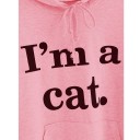 Dame hoodie med katteører på hætten Tryk I'm a cat Kængurulomme Justerbar snor Lange ærmer Ribbet kant 100% bomuld og polyester 14