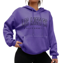 Dame hoodie med lommer Enfarvet hoodie i polyester med teksten Los Angeles Stilig fritidsbeklædning i forskellige farver 10