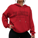 Dame hoodie med lommer Enfarvet hoodie i polyester med teksten Los Angeles Stilig fritidsbeklædning i forskellige farver 5