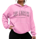 Dame hoodie med lommer Enfarvet hoodie i polyester med teksten Los Angeles Stilig fritidsbeklædning i forskellige farver 7