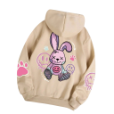 Dame hoodie med lommer Enfarvet hoodie med kaninmønster på ryggen Blødt polyester Komfortabel fritidsstil i forskellige farver 19