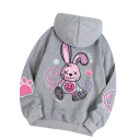 Dame hoodie med lommer Enfarvet hoodie med kaninmønster på ryggen Blødt polyester Komfortabel fritidsstil i forskellige farver 15