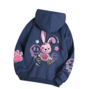 Dame hoodie med lommer Enfarvet hoodie med kaninmønster på ryggen Blødt polyester Komfortabel fritidsstil i forskellige farver 16