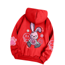 Dame hoodie med lommer Enfarvet hoodie med kaninmønster på ryggen Blødt polyester Komfortabel fritidsstil i forskellige farver 13