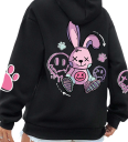 Dame hoodie med lommer Enfarvet hoodie med kaninmønster på ryggen Blødt polyester Komfortabel fritidsstil i forskellige farver 11