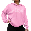 Dame hoodie med lommer Enfarvet hoodie med teksten Los Angeles Komfortabel fritidsoverdel i blødt polyester i forskellige farver 12