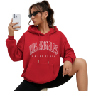 Dame hoodie med lommer Enfarvet hoodie med teksten Los Angeles Komfortabel fritidsoverdel i blødt polyester i forskellige farver 1