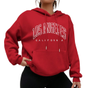 Dame hoodie med lommer Enfarvet hoodie med teksten Los Angeles Komfortabel fritidsoverdel i blødt polyester i forskellige farver 3