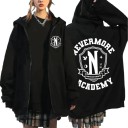 Dame hoodie med lynlås Enfarvet hoodie med skrifter og tegn Behagelig fritidsoverdel med lommer lavet af blød polyester i forskellige farver 1