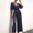 Dame jumpsuit med polkaprikker og flæser 2