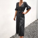 Dame jumpsuit med polkaprikker og flæser 3