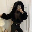 Dame kort jakke i kunstpels med hætte Lynlås Lukning Brede ballonærmer Stramme manchetter Elastisk kant i taljen 3
