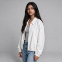 Dame kort oversize jakke med lynlås krave og elastisk kant og manchetter med sidelommer løs til forår og efterår 15