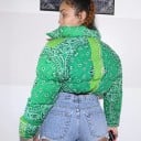 Dame kort quiltet jakke med ståkrave Overgangsjakke med patchwork paisley mønster Lynlås i fuld længde Lange ærmer Polyester 7