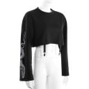 Dame kort sweatshirt med dragemotiv på ærmerne Sort løs crop stil Rund halsudskæring Bånd med metalclips i kanten Bomuld med spandex 6