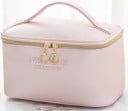 Dame kosmetik taske i PU-læder med gylden lynlås Elegant etui til makeup og personlig pleje til håndtasken og på rejser Fint struktureret 3