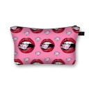 Dame kosmetik taske med læber og kysseprint Etui til kosmetik og pensler lavet af polyester Lynlås med strop Størrelse 13 x 21,5 cm Sort inderside 17
