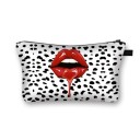 Dame kosmetik taske med læber og kysseprint Etui til kosmetik og pensler lavet af polyester Lynlås med strop Størrelse 13 x 21,5 cm Sort inderside 21