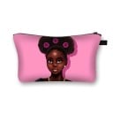 Dame kosmetisk taske med illustreret tryk Portrætter af kvinder og afrikanske motiver Polyester taske med lynlås 13 x 21,5 cm Etui til kosmetik 23