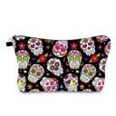 Dame kosmetisk taske med tryk af dekorerede kranier Polyester taske med lynlås og rem Sort indvendig 13,5 x 22 cm Til makeup i tasken 1