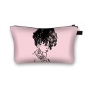 Dame kosmetisk taske med tryk af kvindelig silhuet med afrofrisure Flad taske med lynlås til makeup og småting lavet af polyester 21,5 x 13 cm 6