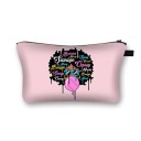 Dame kosmetisk taske med tryk af kvindelig silhuet med afrofrisure Flad taske med lynlås til makeup og småting lavet af polyester 21,5 x 13 cm 7
