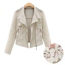 Dame lace jakke med skrå lynlås og brede klapper Lange ærmer Sidelommer med lynlås Kort pasform i taljen Polyester og lace 3