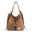 Dame lærred skuldertaske 35 x 35 x 15 cm Rummelig taske med dekorativt bælte og spænde Skrå lynlåslomme foran Lærred og polyester 2